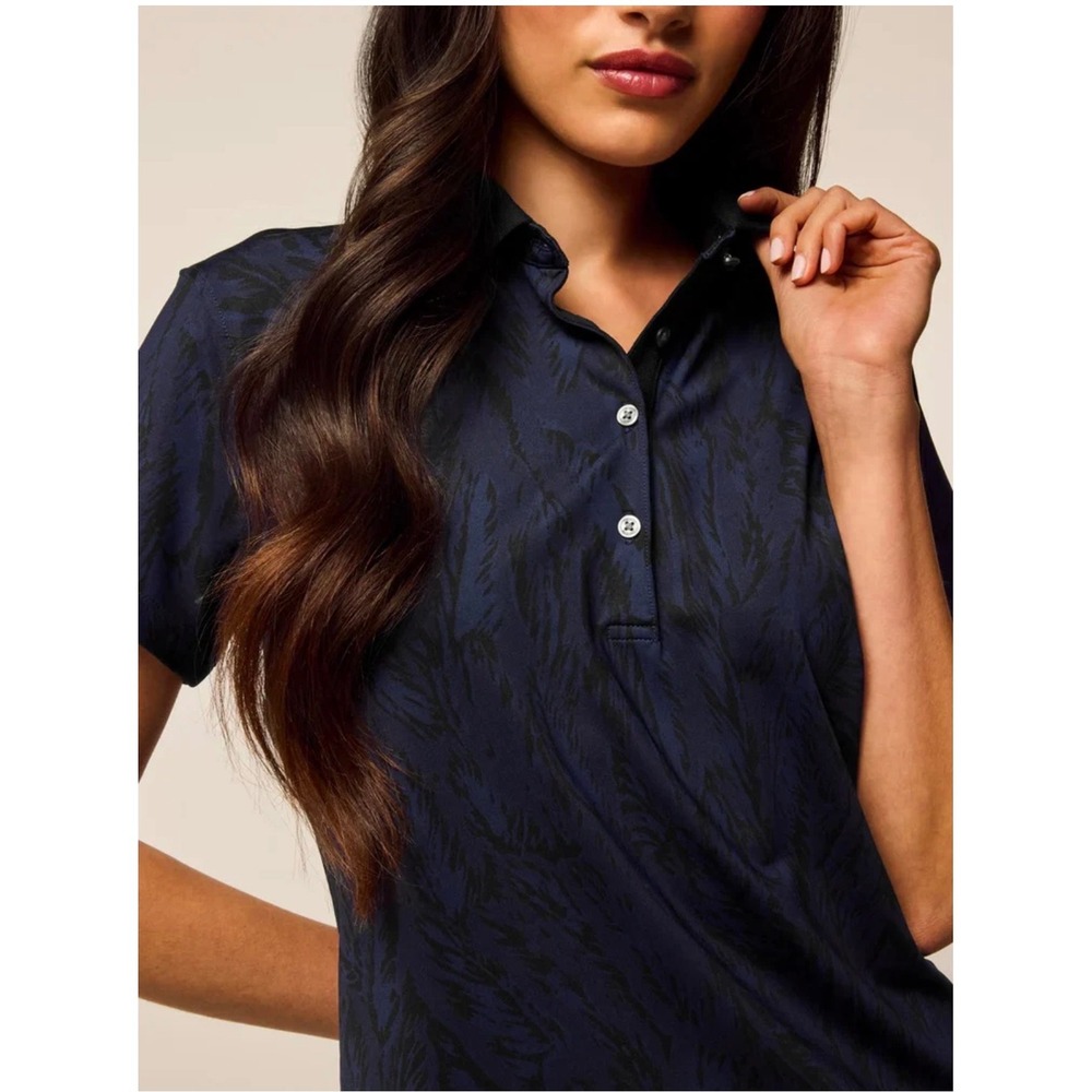 Greyson Painted Feather Scarlett Polo Maltese Blue Golf Shirt Womens Small